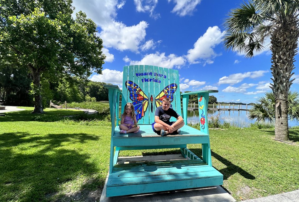 Take a photo in the big blue chair at Grantham Point.