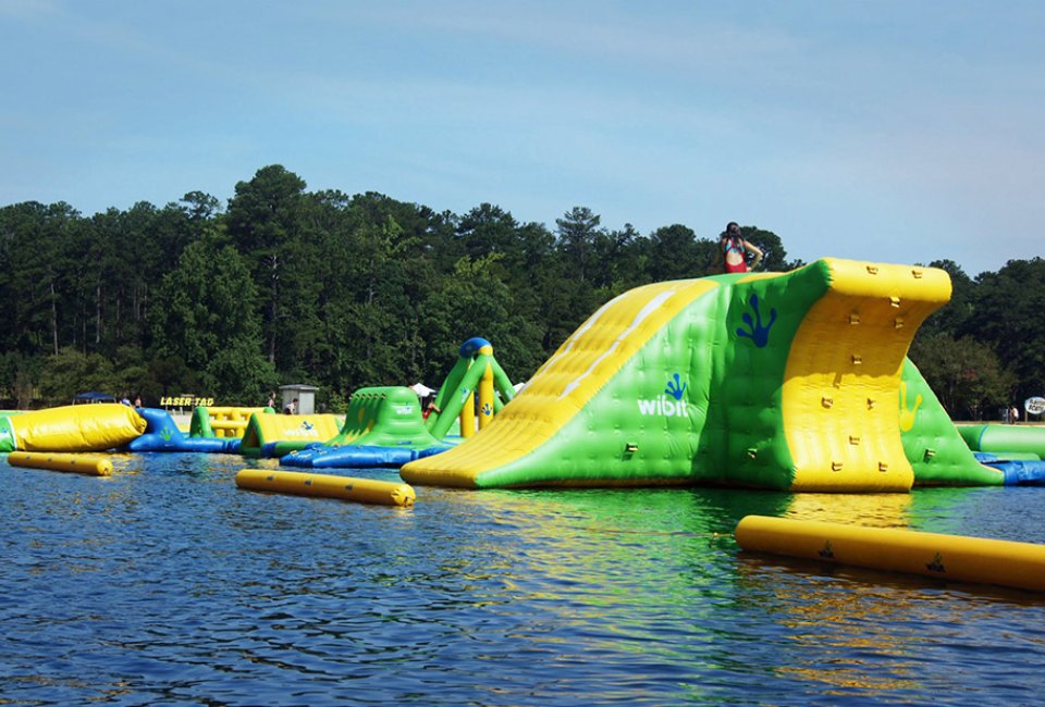 Aqua Island floats atop Robin Lake Beach at Callaway Gardens. Photo courtesy Callaway Gardens Facebook