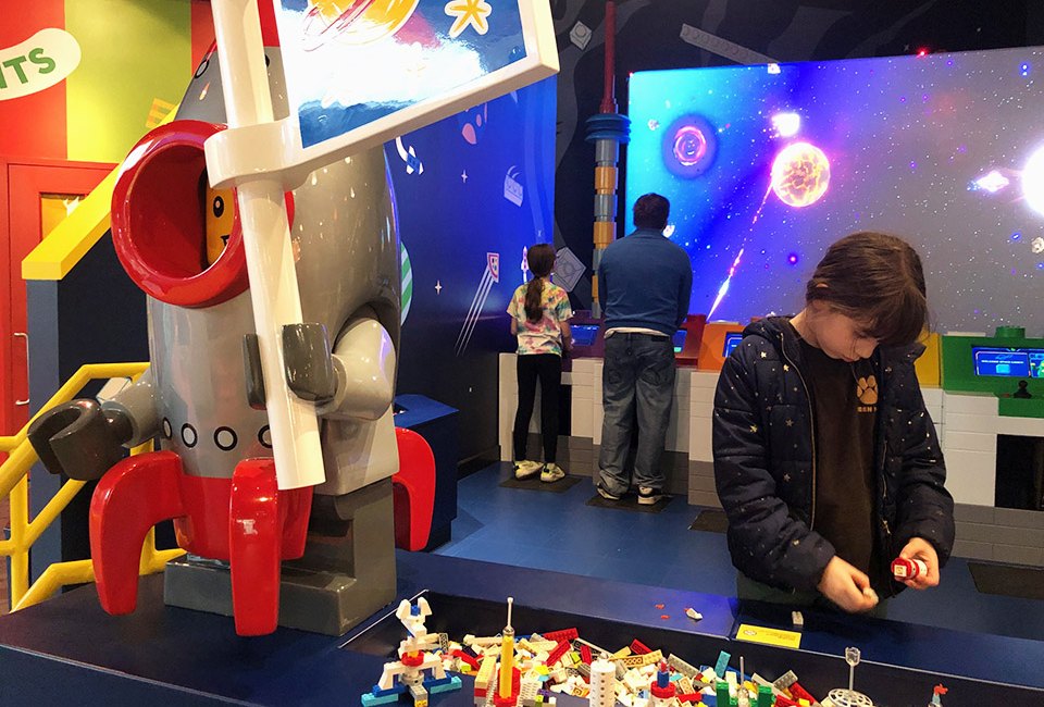 Experience Spaceship Build & Scan at LEGO Discovery Center Atlanta, where kids create custom rockets and digitally launch it in space! Photo by author