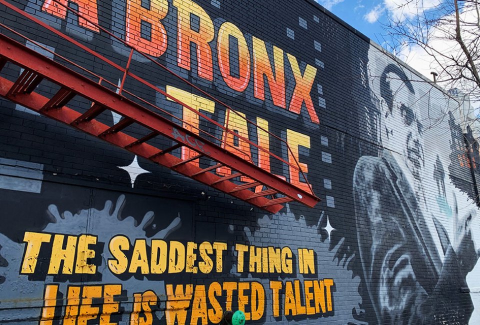 Colorful murals pay homage to the famed Arthur Avenue and its starring roll in pop culture. 