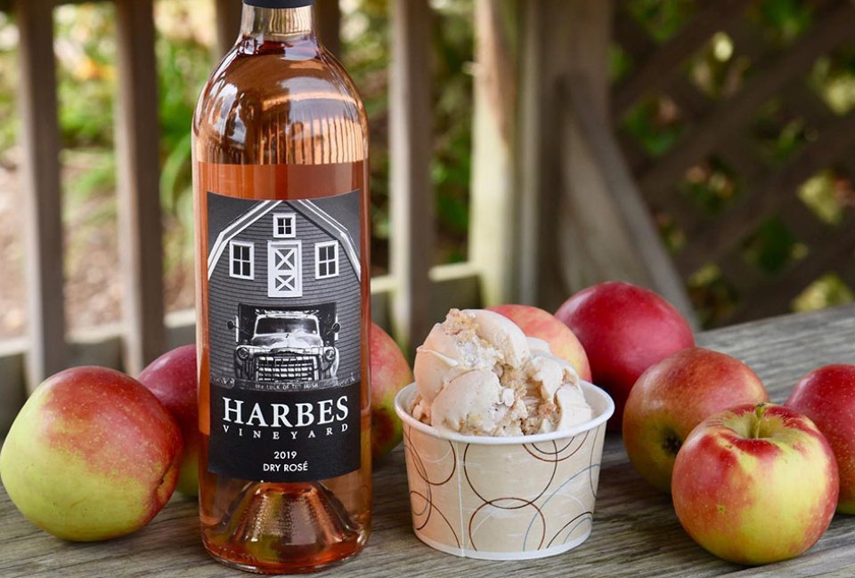 Grab some apple crisp ice cream from the ice cream shop and a bottle of dry rose from wine barn at Harbes Family Farm.
