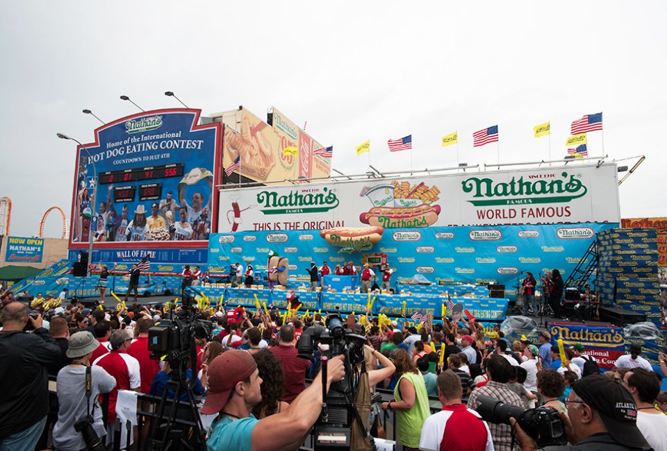 The annual hot dog eating contest at Coney Island is a fun way to spend the 4th of July with kids. Photo courtesy of the event