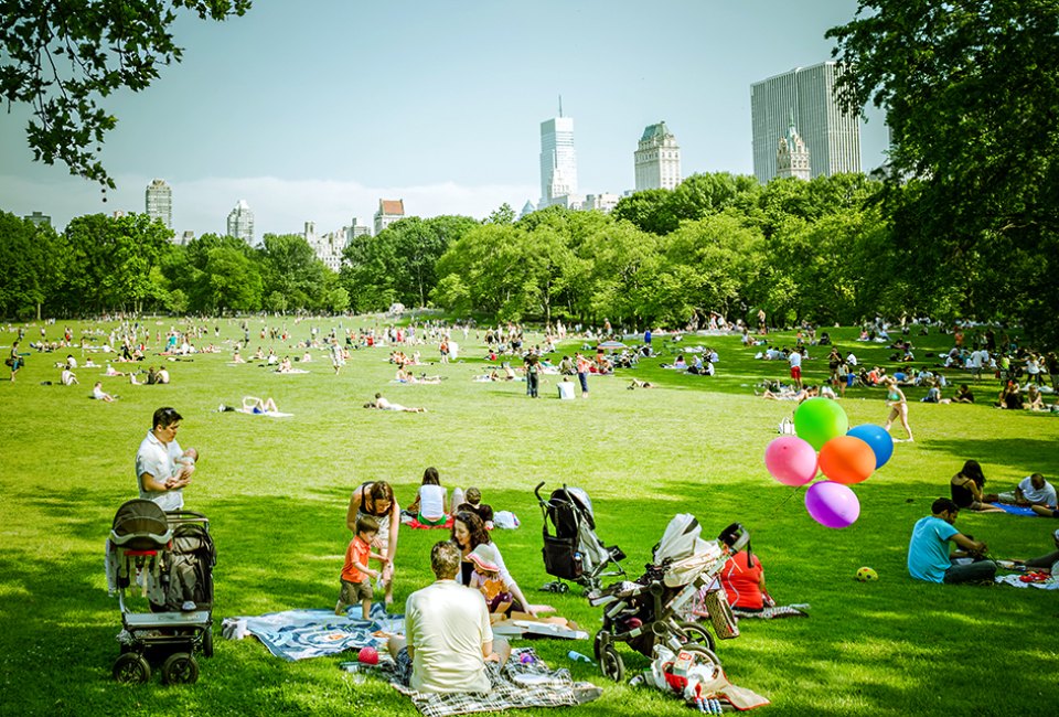 Spread a picnic, throw a party, and just enjoy the view from Sheep Meadow during a visit to Central Park with kids. Photo via Flickr by ep jhu