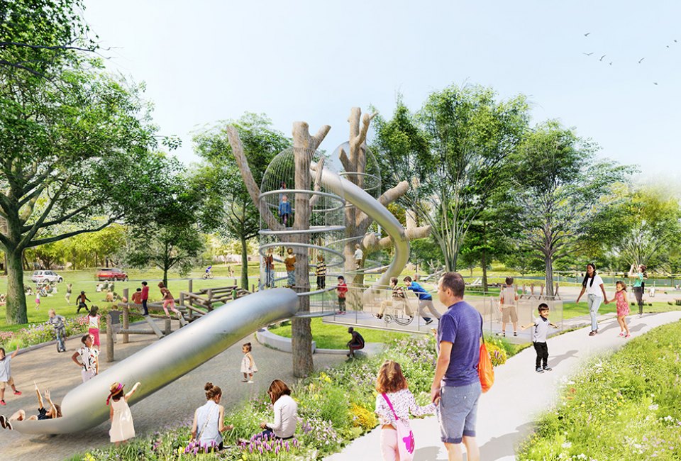  The Pattison playground area at FDR Park is designed to encourage “nature play for all ages and abilities”