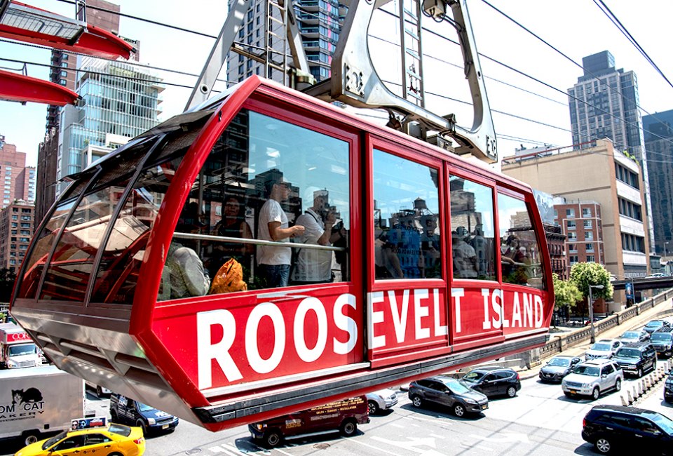 See the skyline from a whole new vantage point on the Roosevelt Island Tram. Photo courtesy of NYCGo
