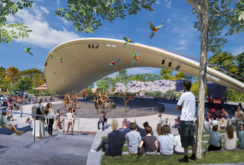 New Amphitheatre in the Wildlife Discovery Zone. Renderings credit Jones & Jones Architects and Landscape Architects and Booth Hansen.