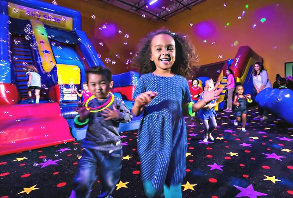 At Pump it Up in Roselle Park, a huge array of inflatables fills the room. Photo courtesy of the venue