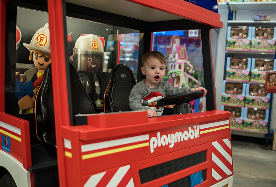 Cruise in the Playmobil Fire Truck during your trip to Toys