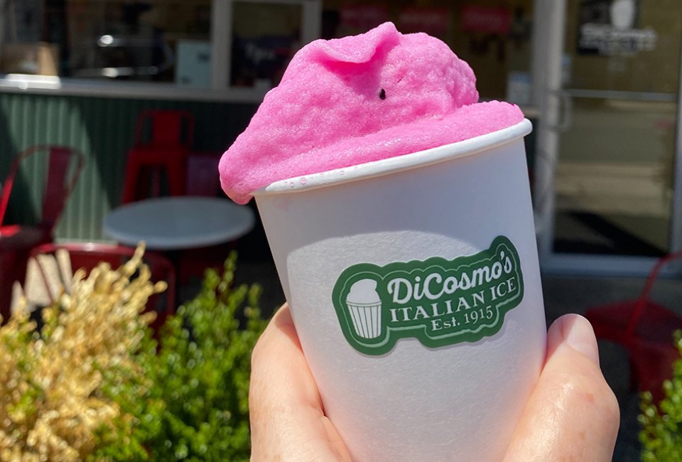 Snag a hot-pink hued treat from DiCosmos Italian Ice.
