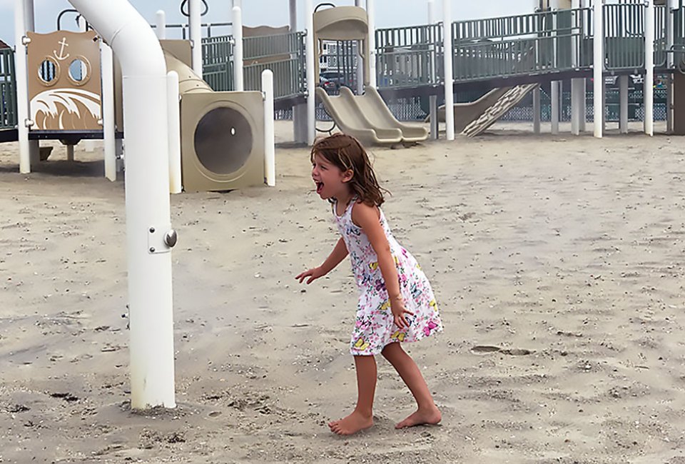 Get sprayed in the sand at Bayview Playground on LBI. Photo by Rose Gordon Sala