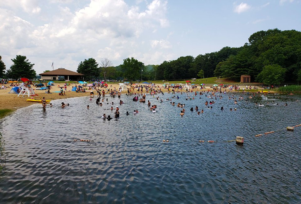 An area of Hooks Creek Lake is sectioned off for swimming. Photo courtesy of New Jersey Department of Environmental Protection