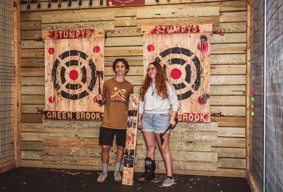 Teens can experience the thrill of throwing an axe at a wooden target at Stumpy's. Photo courtesy of Stumpy's