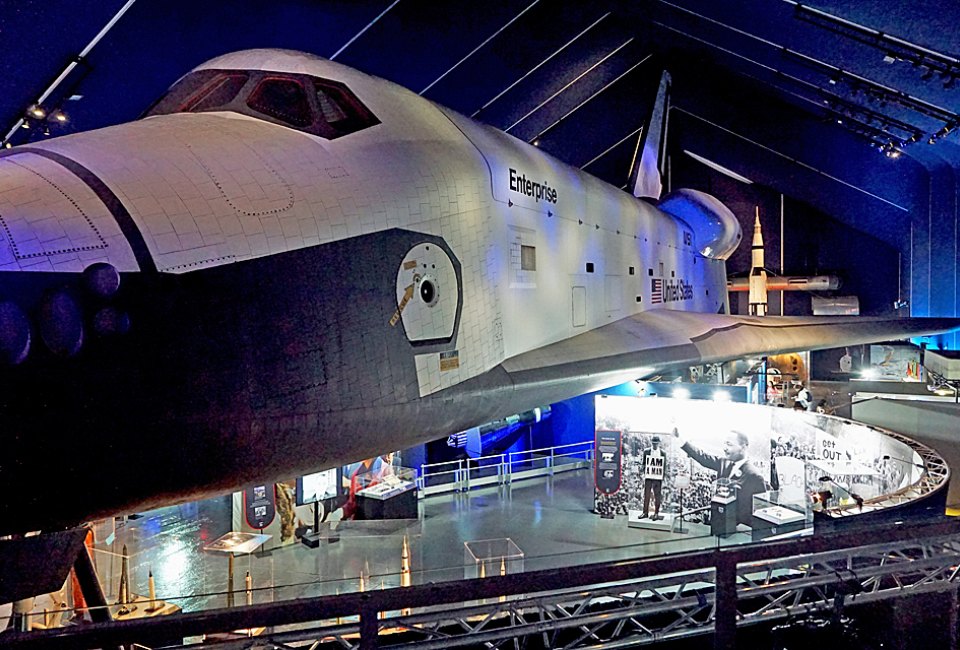 The Intrepid Museum's Space Shuttle Pavilion is the backdrop for a brand new exhibit dedicated to the advent of space travel. 