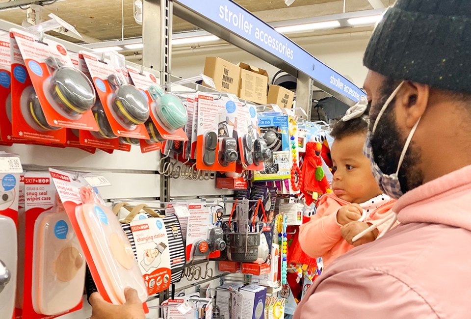 buy buy baby father and daughter shopping for baby gear nyc baby stores