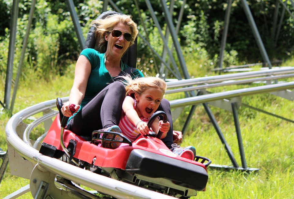 Hit the Sky Flyer mountain coaster the Holiday Valley Resort in upstate New York.