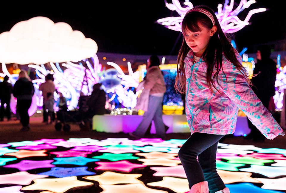 The Tianyu Lights Festival transforms the Citi Field parking lot into a magical holiday destination with larger-than-life lanterns and kid-friendly activities. Photo courtesy of the festival