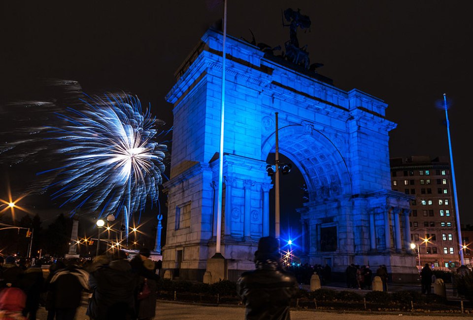 Brooklyn's Grand Army Plaza plays host to a festive New Year's Eve celebration for the whole family. Photo by Andrew Gardner