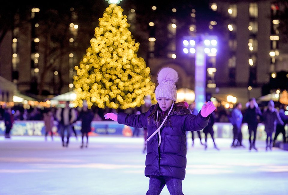 The centerpiece of Bryant Park's Winter Village is its FREE admission ice rink! Photo courtesy of Bryant Park