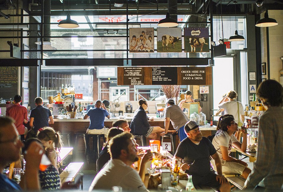 Escape the crowds of Times Square for a communal meal at Gotham West Market. Photo by Daniel Krieger