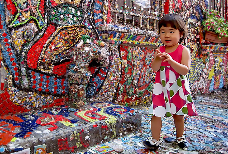 Susan Gardner’s Mosaic House in Boerum Hill, Brooklyn has been covered with tiles, jewels, stones, glass, and other mosaic materials.