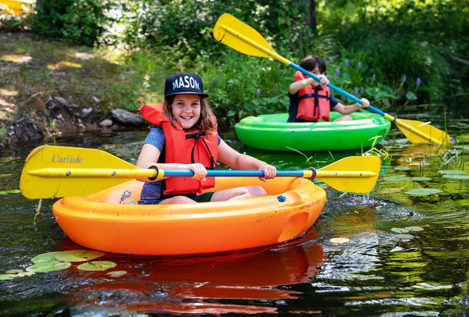 First time sleepaway campers at YMCA Camp Mason can learn to kayak and enjoy more fun in nature.  Photo courtesy of the camp 