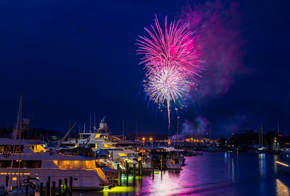 Fireworks light up Annapolis Harbor at midnight on New Year's Eve. Photo courtesy of Visit Annapolis