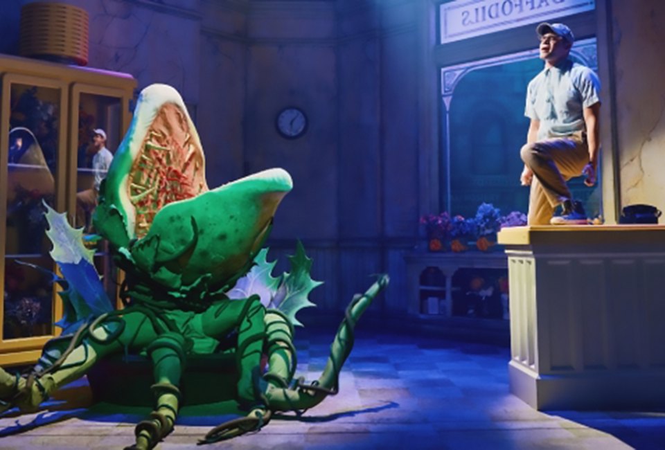The off-Broadway revival of Little Shop of Horrors is perfectly set in a small theater, with big performances from its cast. Photo by Emilio Madrid-Kuser