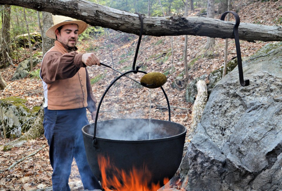 See how sugaring is done the old-fashioned way at Maple Days. Photo courtesy of Old Sturbridge Village