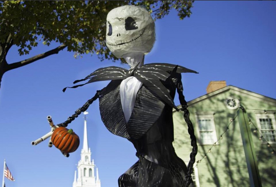 Scarecrows on main street in Wethersfield, CT in the fall. Photo courtesy of Visit CT