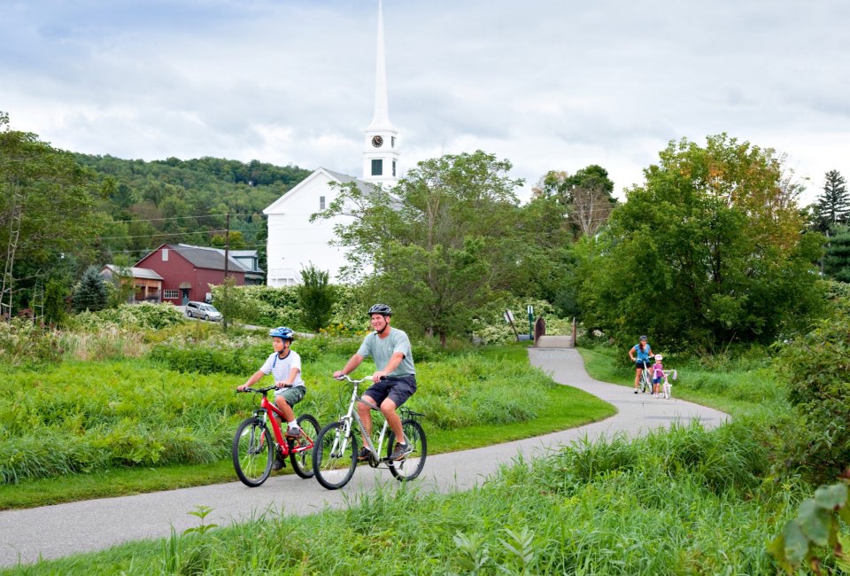 Biking is easy for families along Stowe's Recreation Path. Photo courtesy of Go Stowe