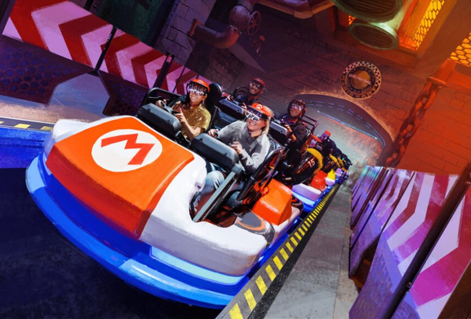 Race aboard Mario Kart: Bowser's Challenge located within Super Mario Land at the upcoming Universal Epic Universe.