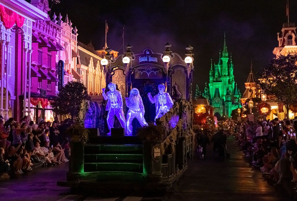 Catch a glimpse of dastardly villains, ghastly ghouls, and other iconic characters as they float by during Mickey's Boo to You Parade. Photo courtesy of WDW
