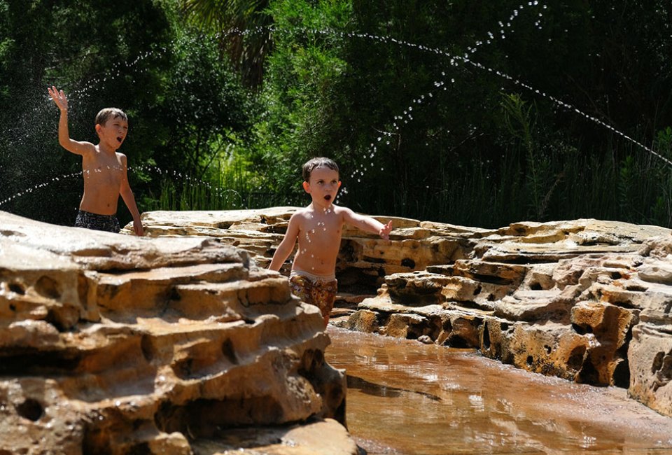 Splash around in the water feature at Bok Tower's Hammock Hollow Children's Garden. Photo courtesy of Bok Tower Gardens