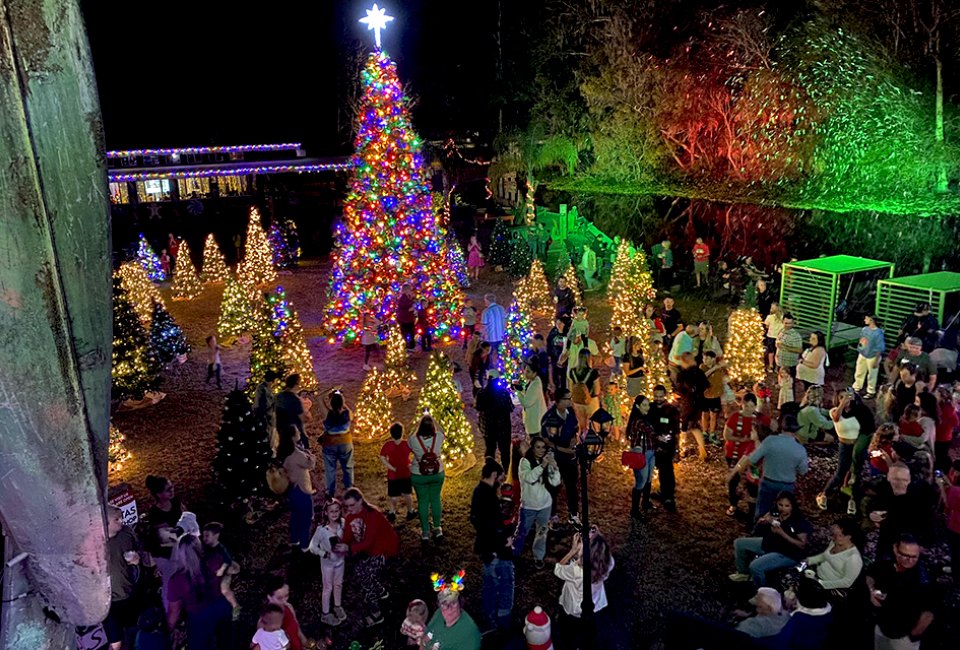 Winter Wonderland at Wekiva Island is back with a supersized Christmas tree, snow flurries, Christmas lights, Santa, and more! Photo courtesy Wekiva Island