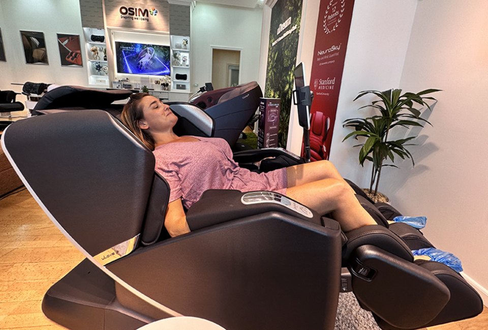 Take a luxury massage chair for a spin at OSIM's first East Coast Store at Roosevelt Field Mall.