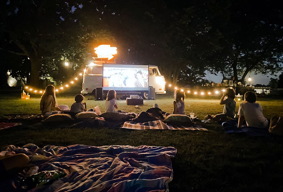 The VW Picture Bus delivers drive-in movie nights to your backyard or another locale. Photo courtesy of the company