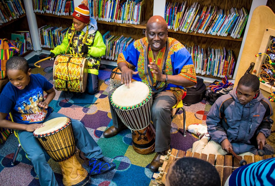 African drumming. Photo courtesy of Smithsonian National Museum of African Art