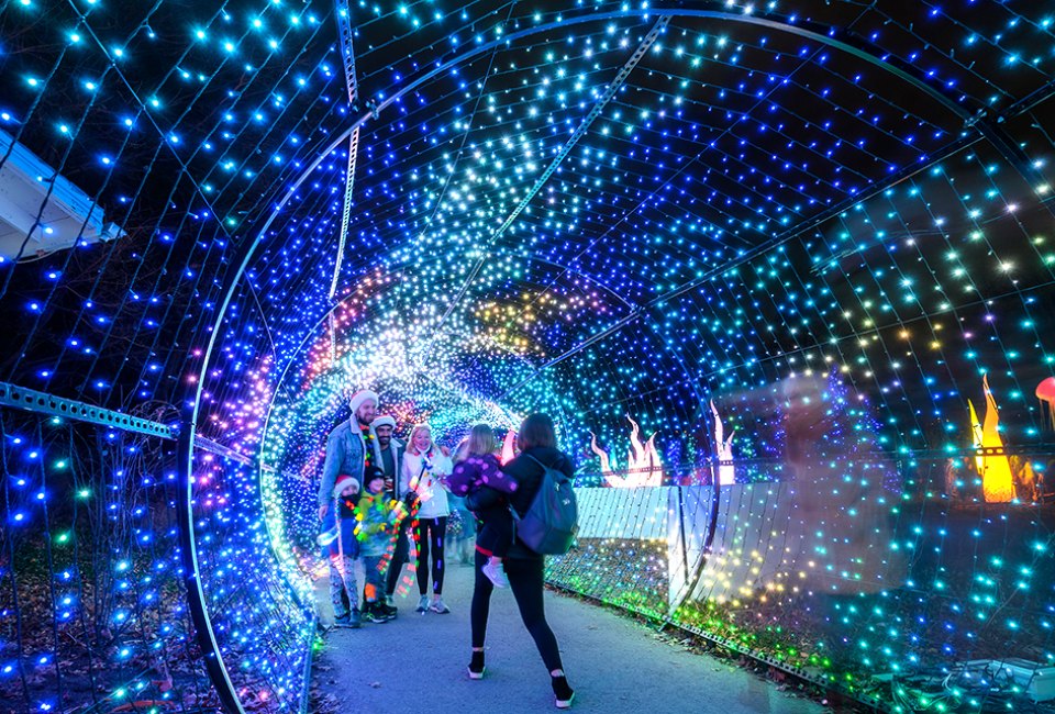 Photo ops abound at the gorgeous light displays at LumiNature. Photo by Winnie Chung for the Philadelphia Zoo