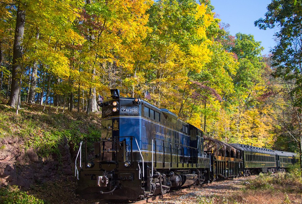 Enjoy cider and donuts and get a pumpkin on Colebrookdale Railroad's Great Pumpkin Patch Express. Photo courtesy of the railroad