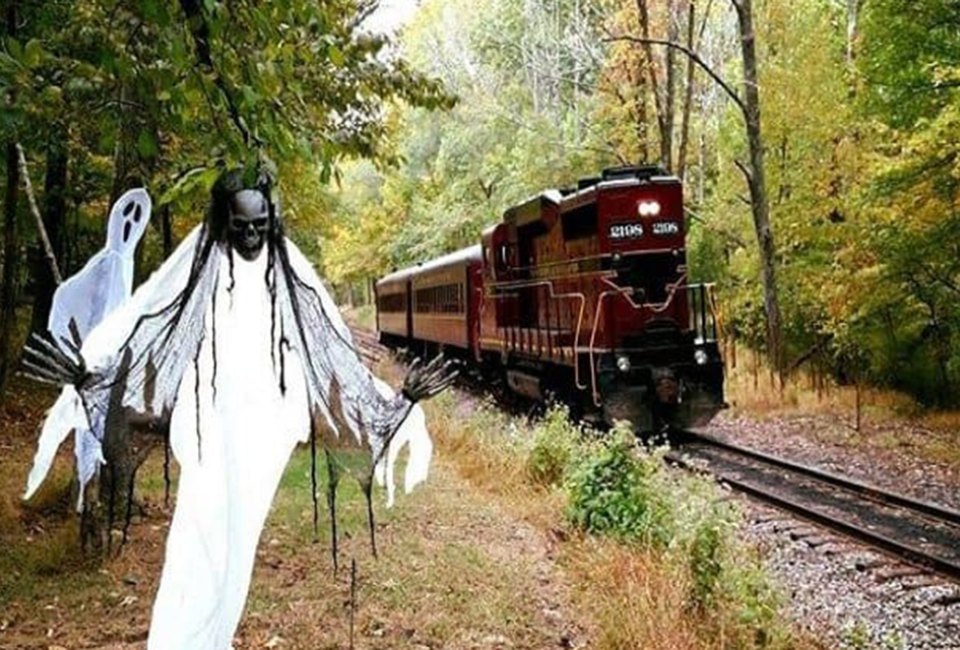 All aboard the train at New Hope Railroad for a 45-minute trick-or-treat train ride. Photo courtesy of the railroad