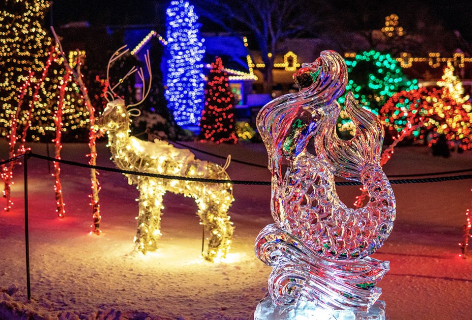 Enjoy ice carving demonstrations and lights galore at Fire & Frost Fun at Peddler's Village. Photo courtesy of Peddler's Village 