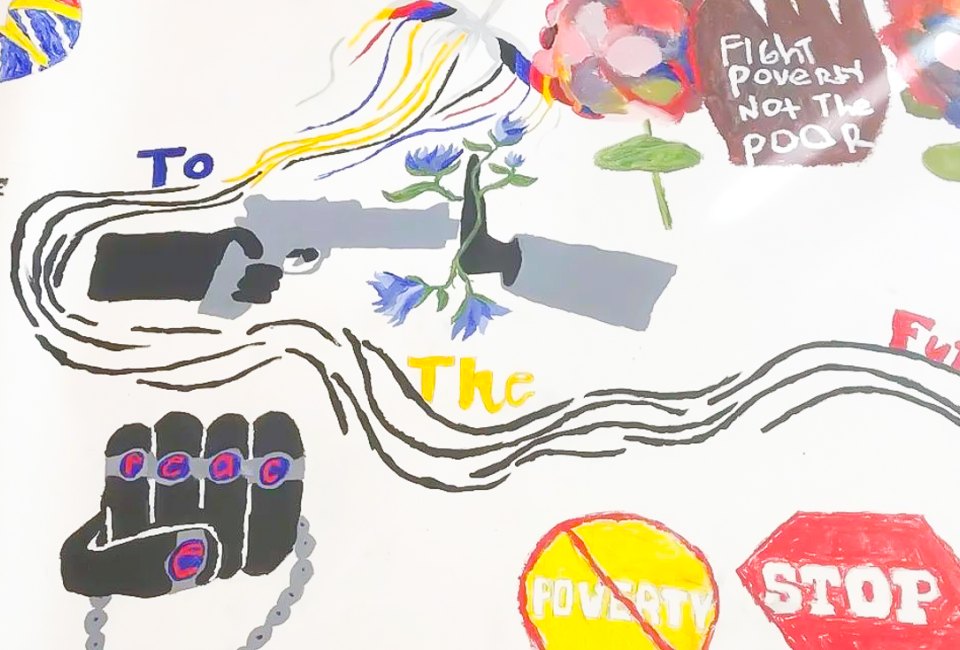 This powerful banner was created by River Terrance Education Campus students for the the Annual MLK Holiday DC Peace Walk & Parade.