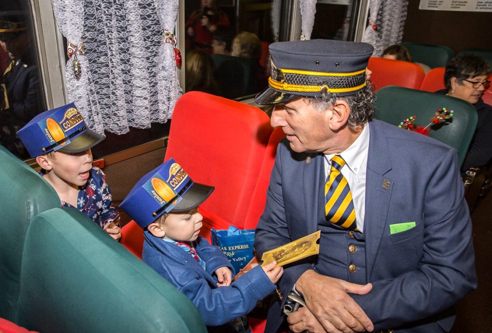 The Polar Express rolls out of the station this Veterans Day 2022. Photo courtesy of the Blackstone Valley Polar Express