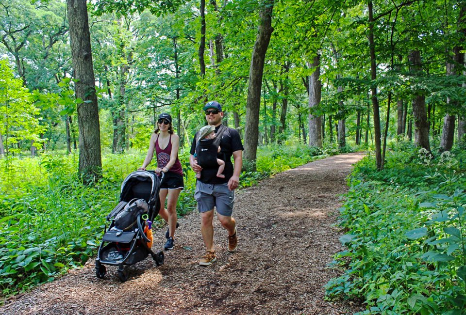 Stroller hikes make it easier to get outside with babies and toddlers. Photo courtesy of the Morton Arboretum