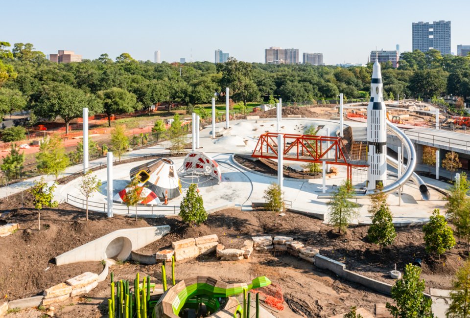 Hermann Park's update includes a new 2-acre play space aimed at kids. Photo by Lifted Up Aerial Photography courtesy of the Hermann Park Conservancy