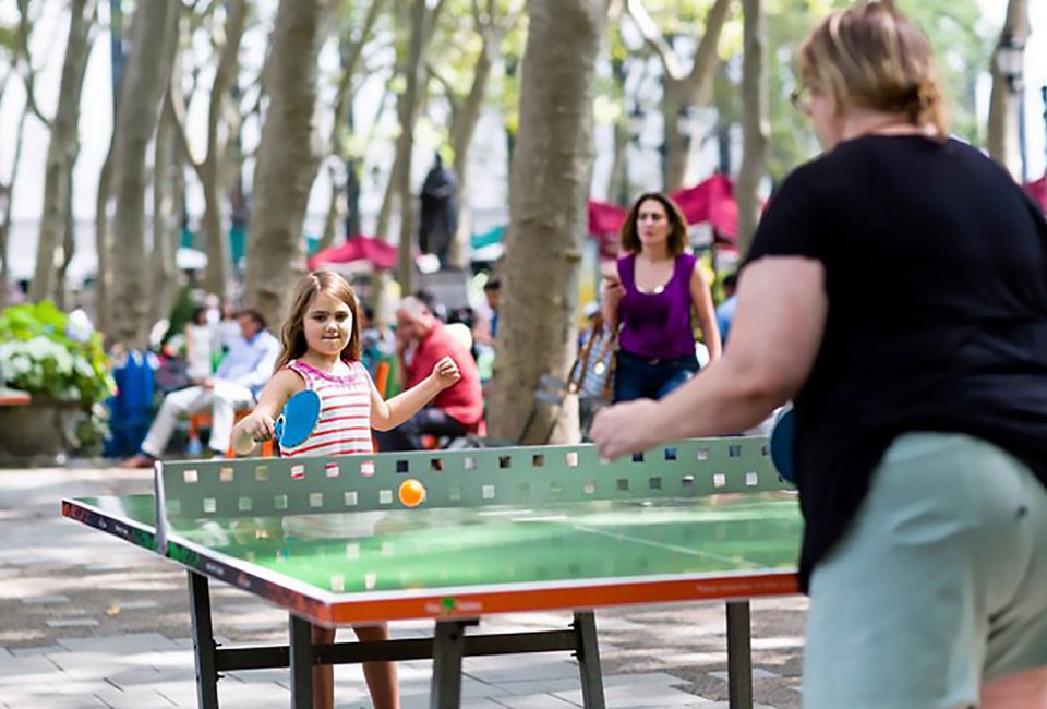 Test your skills at Bryant Park's pair of pingpong tables. Photo by Angelito Jusay