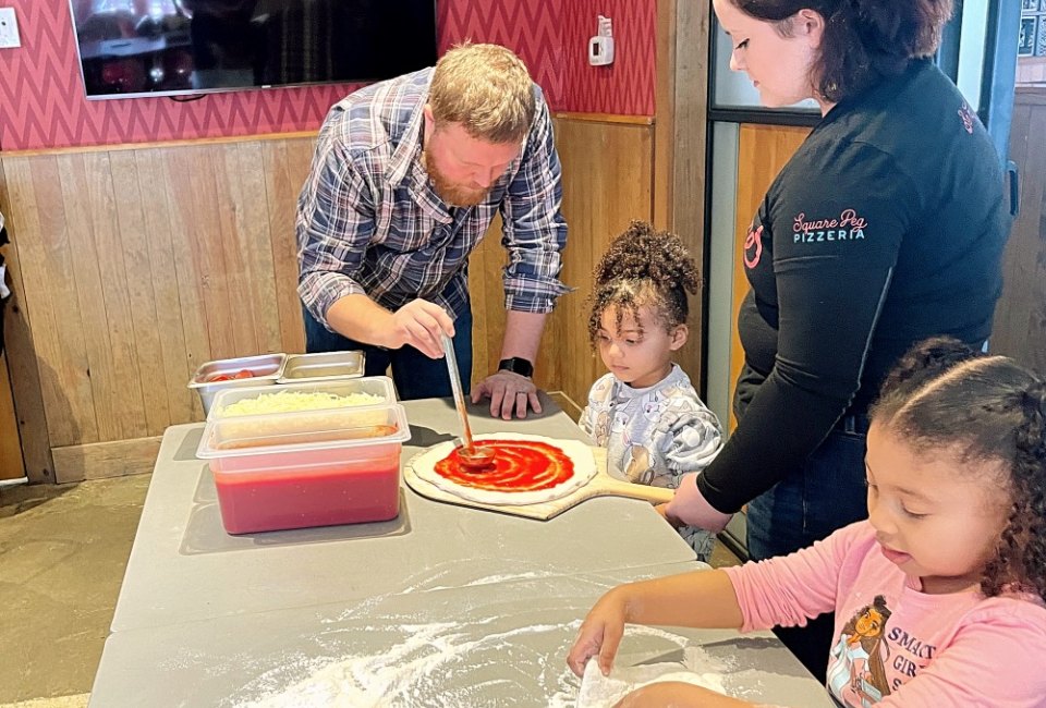 The totally free pizza-making classes at Square Peg Pizzeria are a huge hit with even the youngest chefs!
