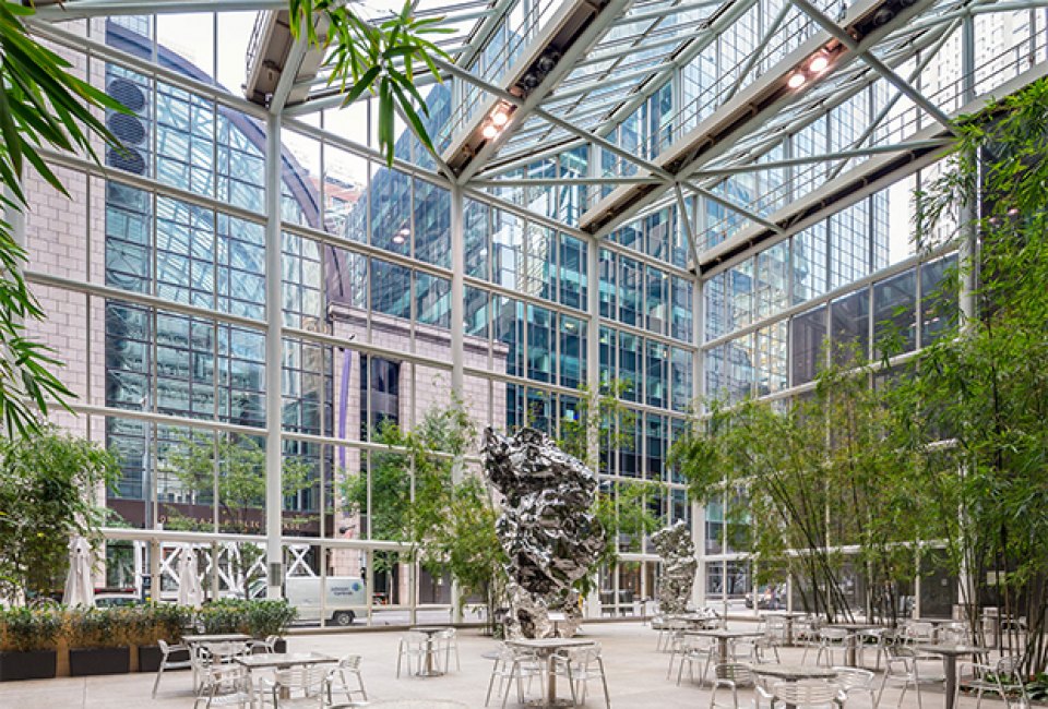 Escape the cold at the public atrium at 590 Madisn Avenue