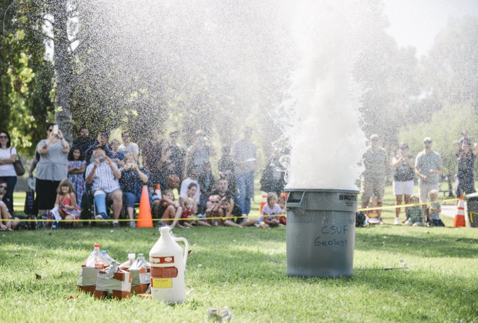 Watch how a volcano explodes at Prehistoric OC. Photo courtesy of Prehistoric OC