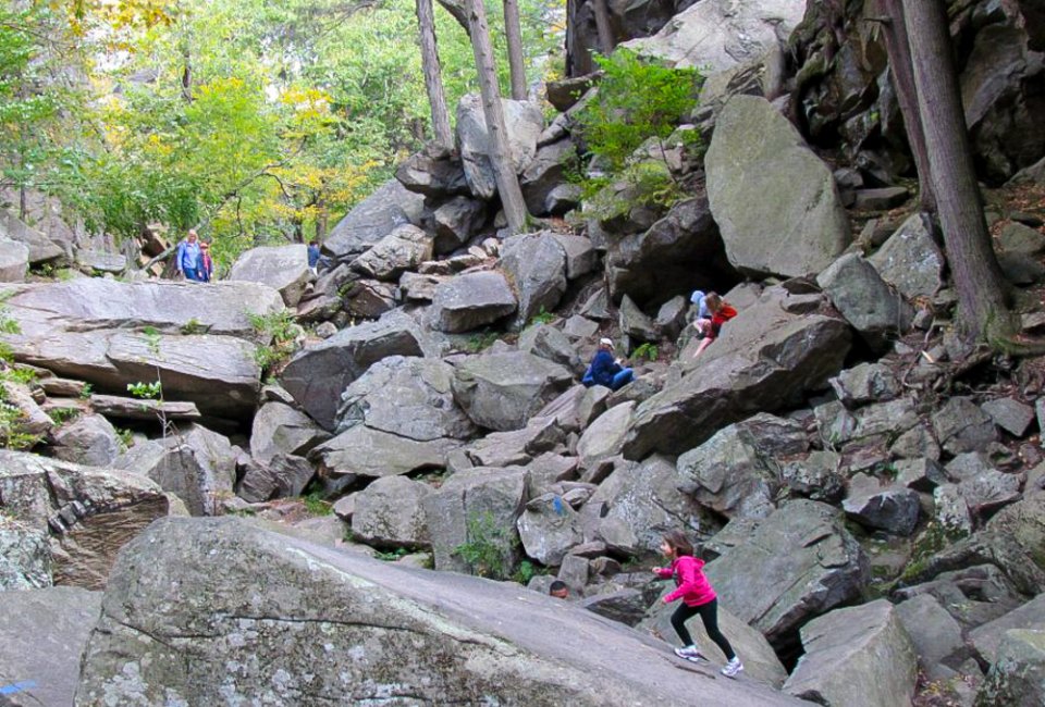 Kids love climbing the rocks at Purgatory Chasm. Photo courtesy of Purgatory Chasm State Reservation, Facebook
